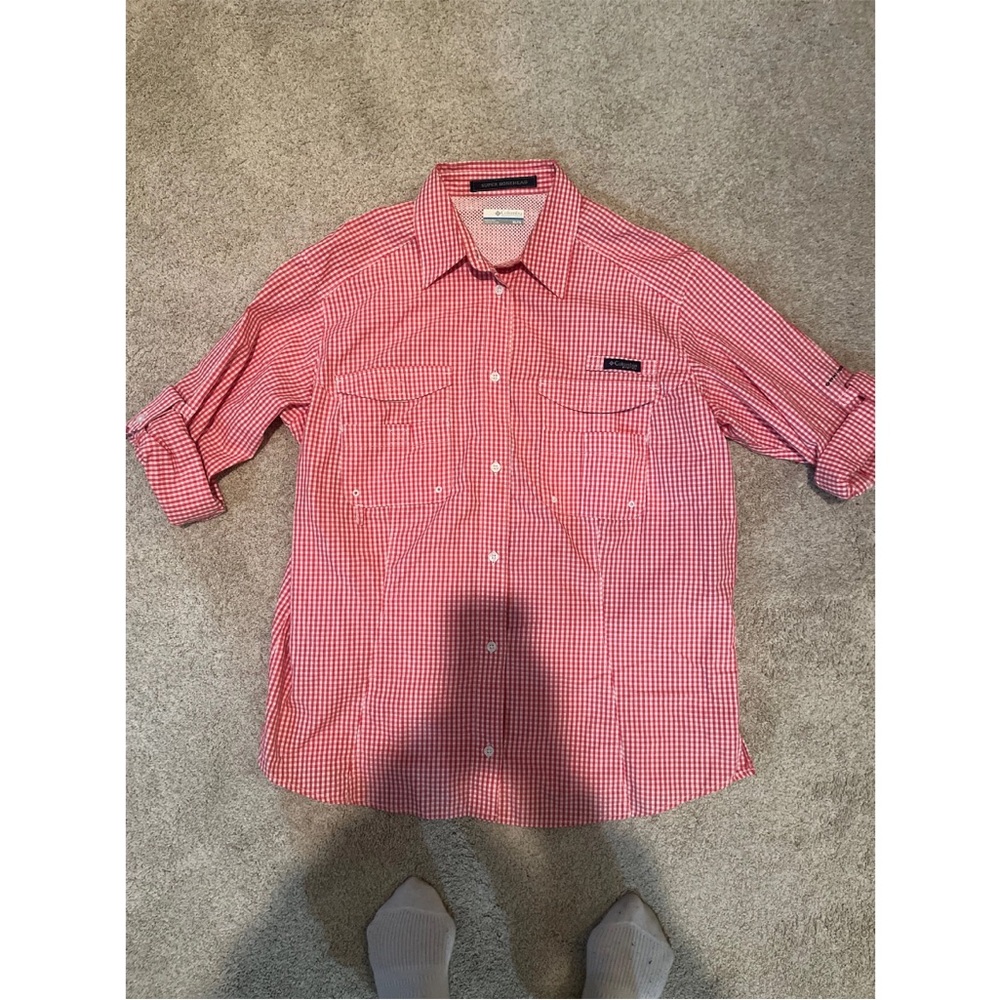 Columbia Red Gingham Women’s Casual Shirt With Mesh Lining
